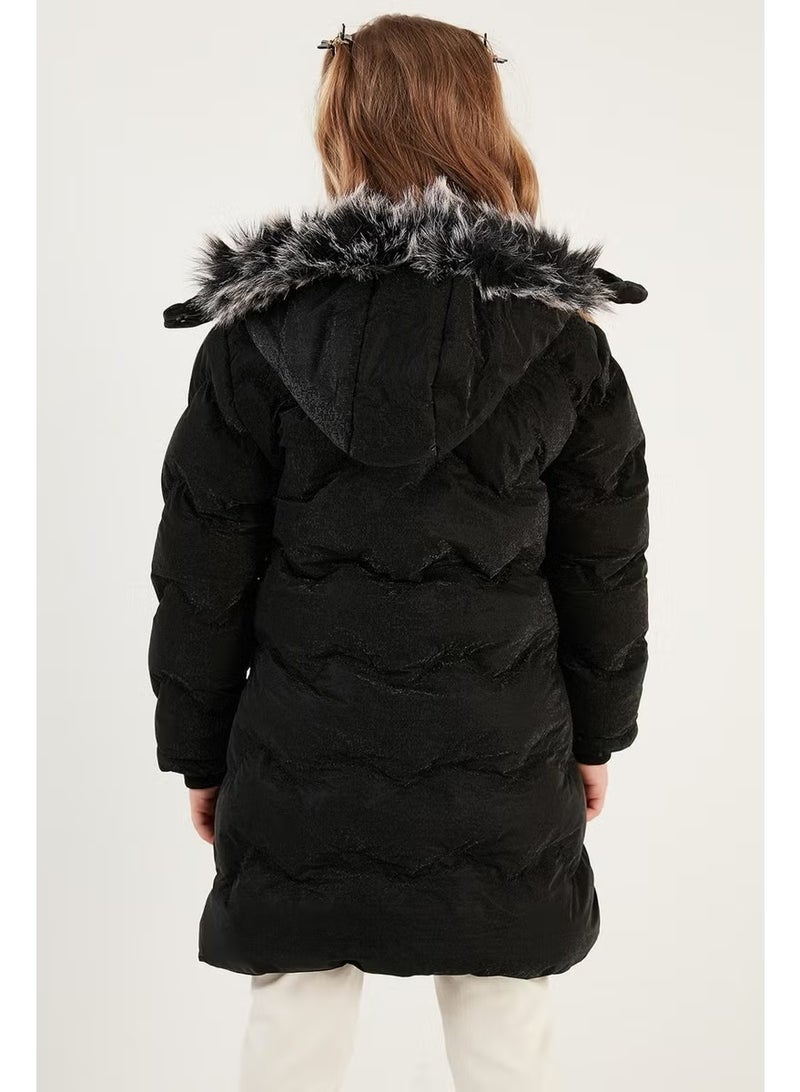 Lela Plush Lined Faux Fur Collar Removable Hooded Winter Coat Girls' Coat 5761905 - Image 3